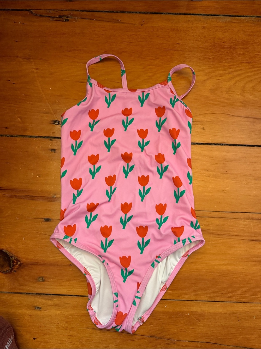 Hanna Andersson Pink One-Piece Swimsuit with Red Tulip Print